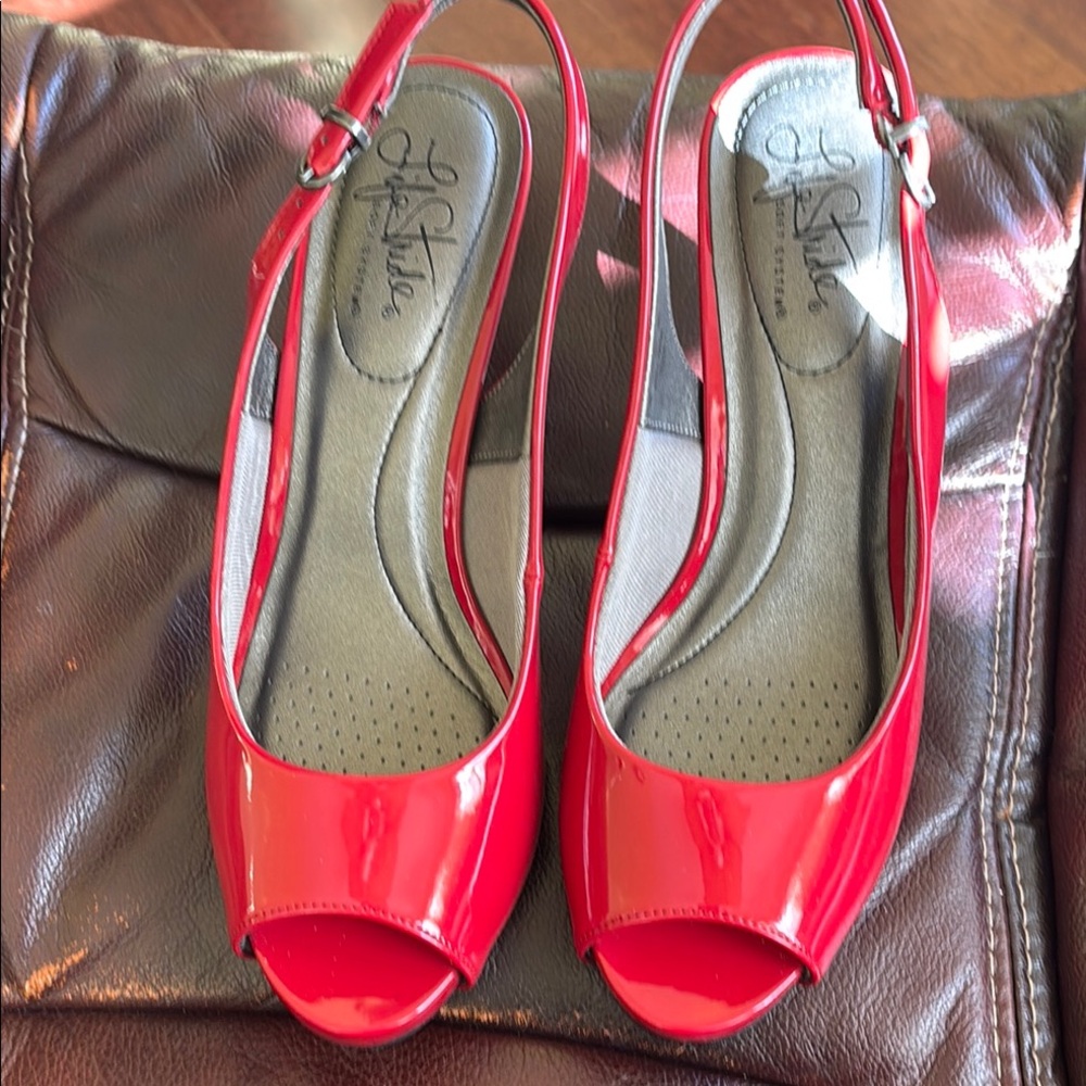 J. Renee Red Patent Leather Slingback Heels
